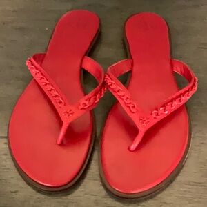 Luxe leather & fun red color make this Tory Burch pair a must. Worn only once!!